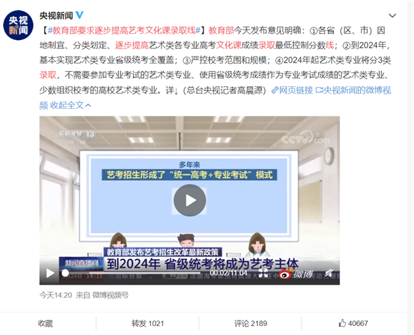 藝考大變化 教育部:逐步提高藝考文化課錄取線